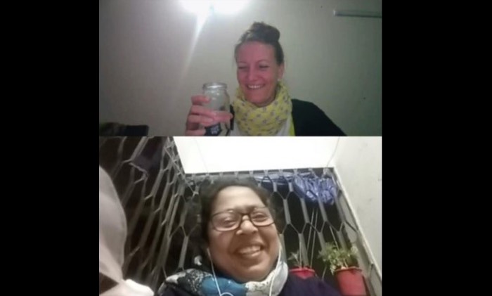 Two BLCC students on a video call practicing Bangla